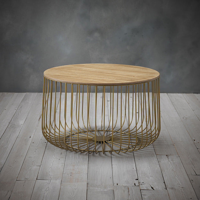 Luminosa Living Earle Cage Table - Gold & Oak large 2