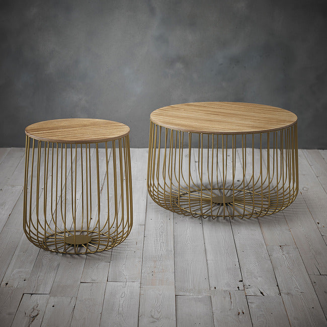 Luminosa Living Earle Cage Table - Gold & Oak