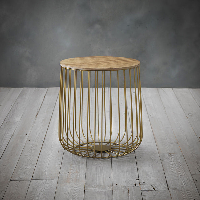 Luminosa Living Earle Cage Table - Gold & Oak small 2