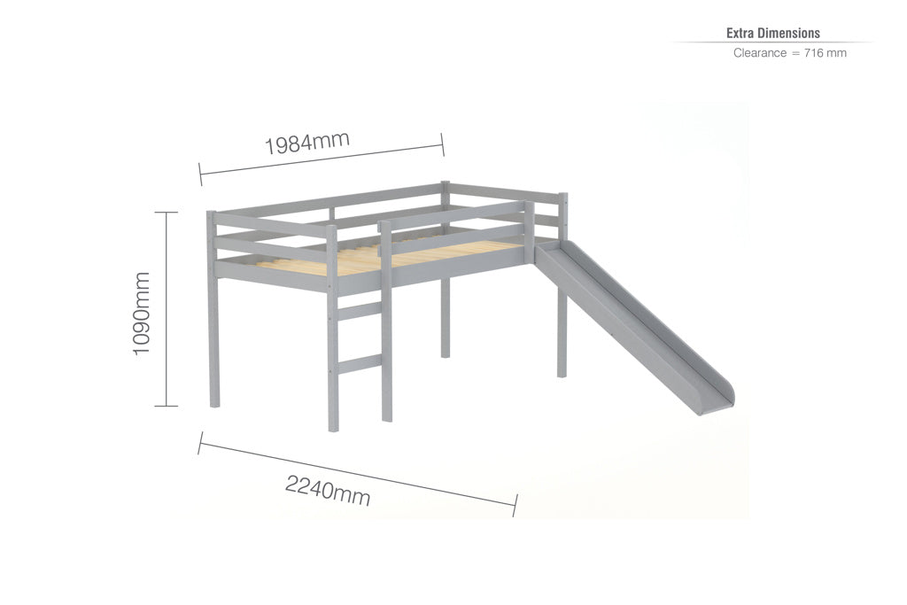 Birlea Frankie Midi Sleeper With Slide - Grey 4