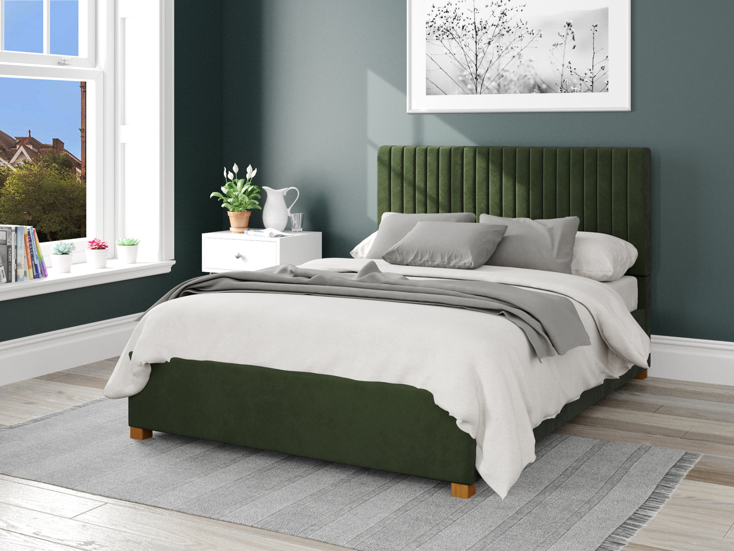 Solar Fabric End Opening Ottoman Bed - Plush Velvet Forest Green