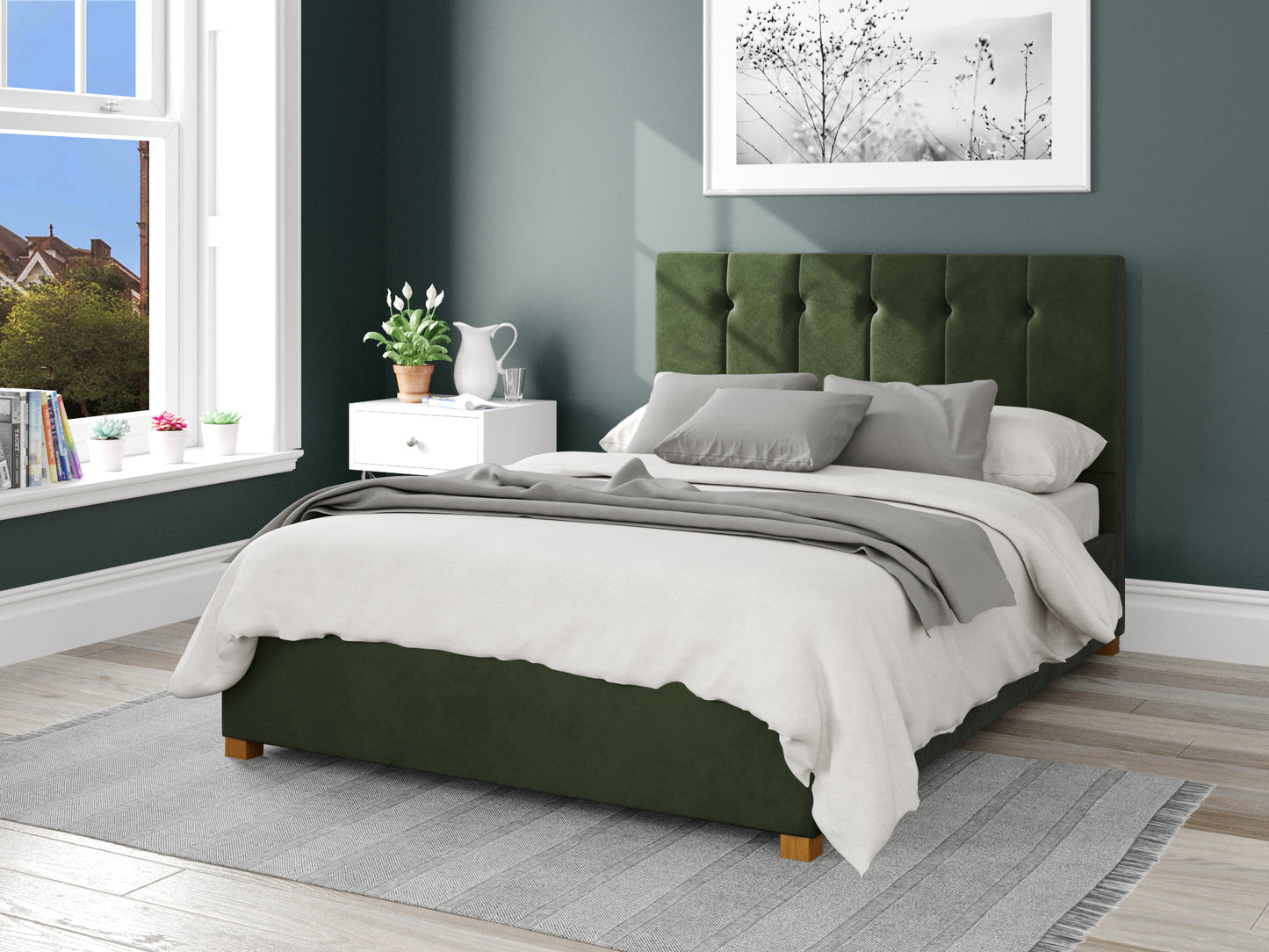 Europa Fabric End Opening Ottoman Bed - Plush Velvet Forest Green