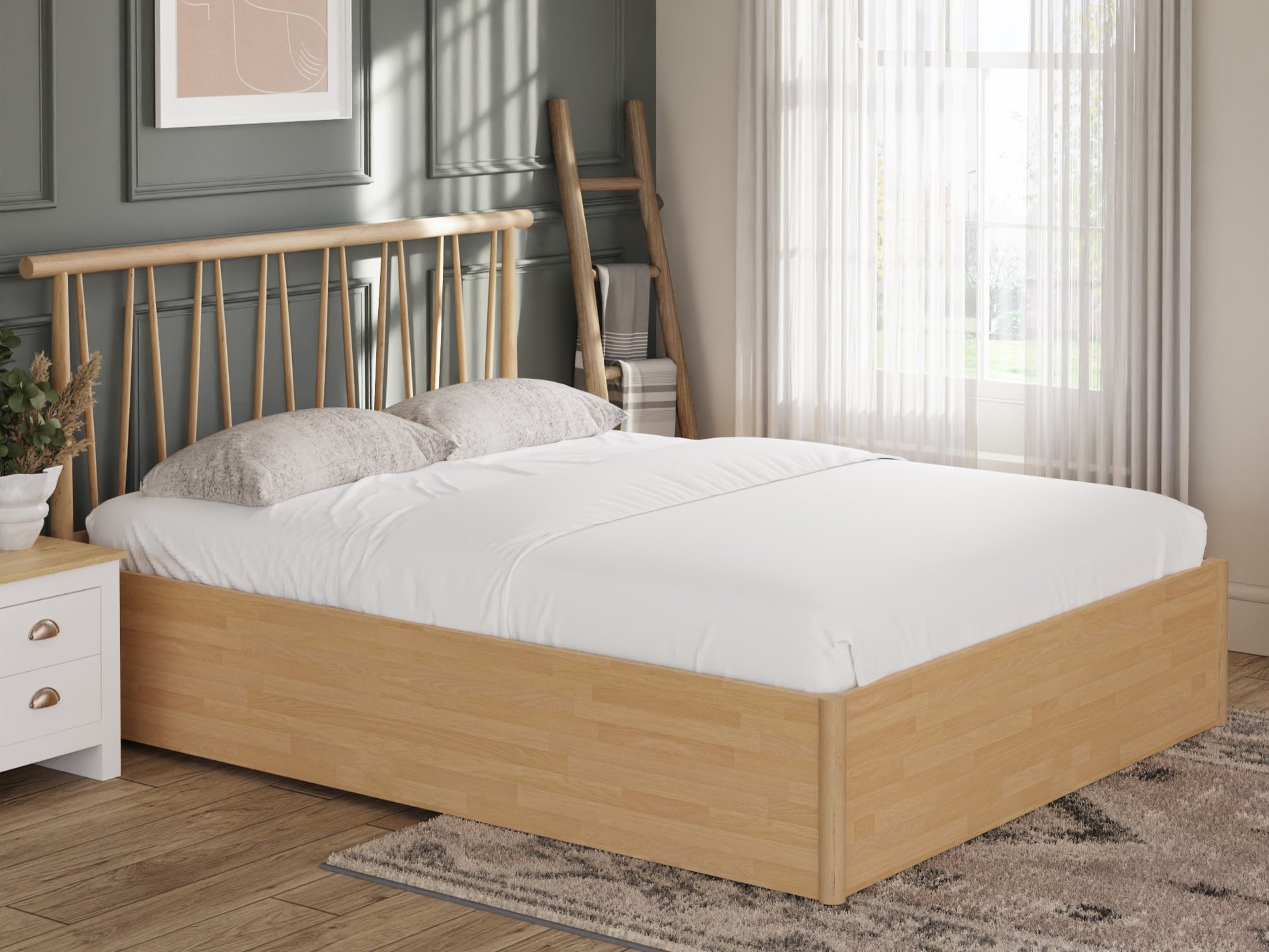 GFW Fusum Wooden End Lift Oak Ottoman Bed Frame Closed