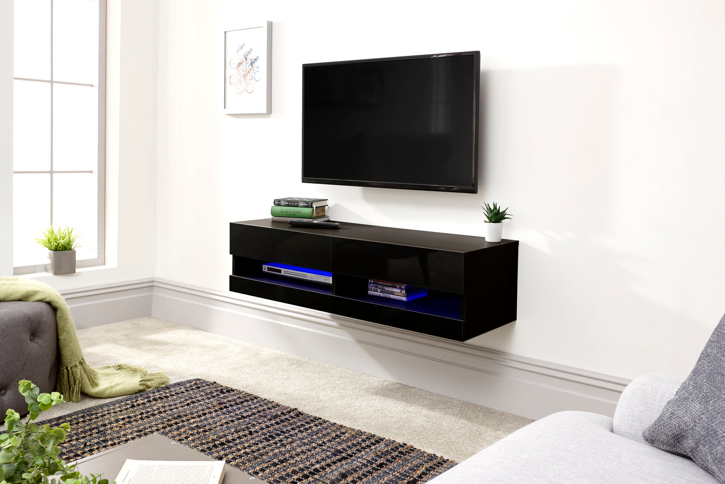 GFW 120cm Galicia Wall TV Unit - Black