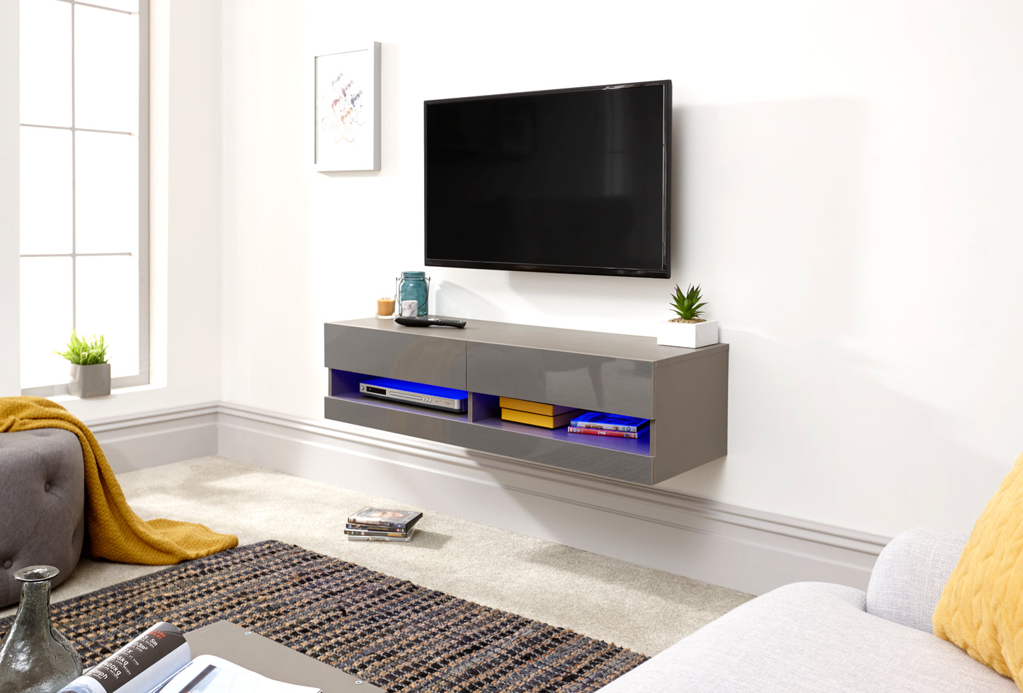 GFW 120cm Galicia Wall TV Unit - Grey