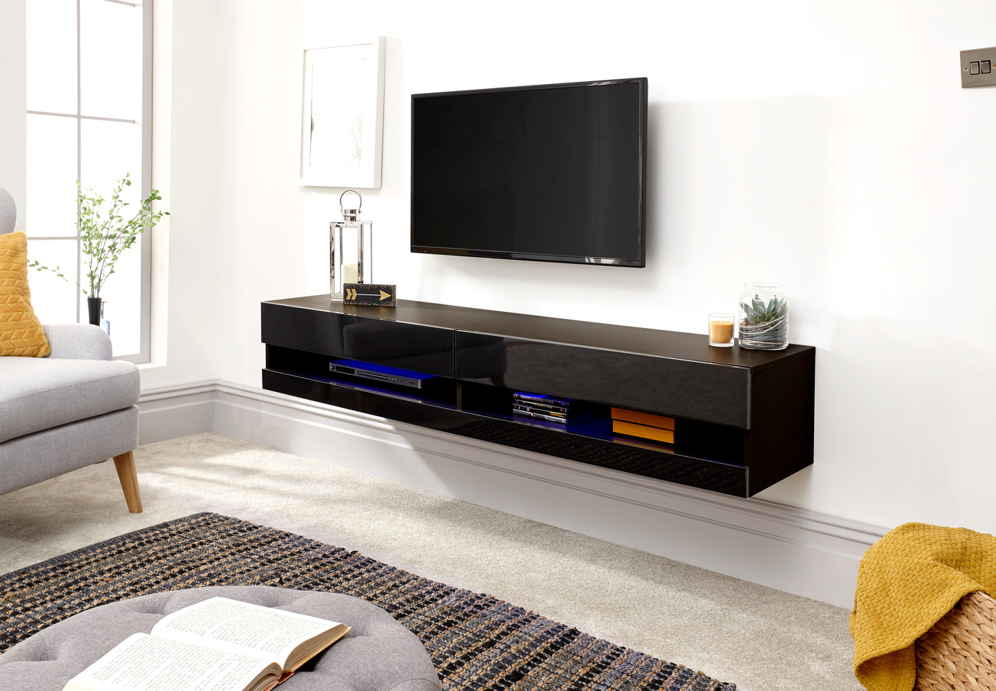 GFW 150cm Galicia Wall TV Unit - Black