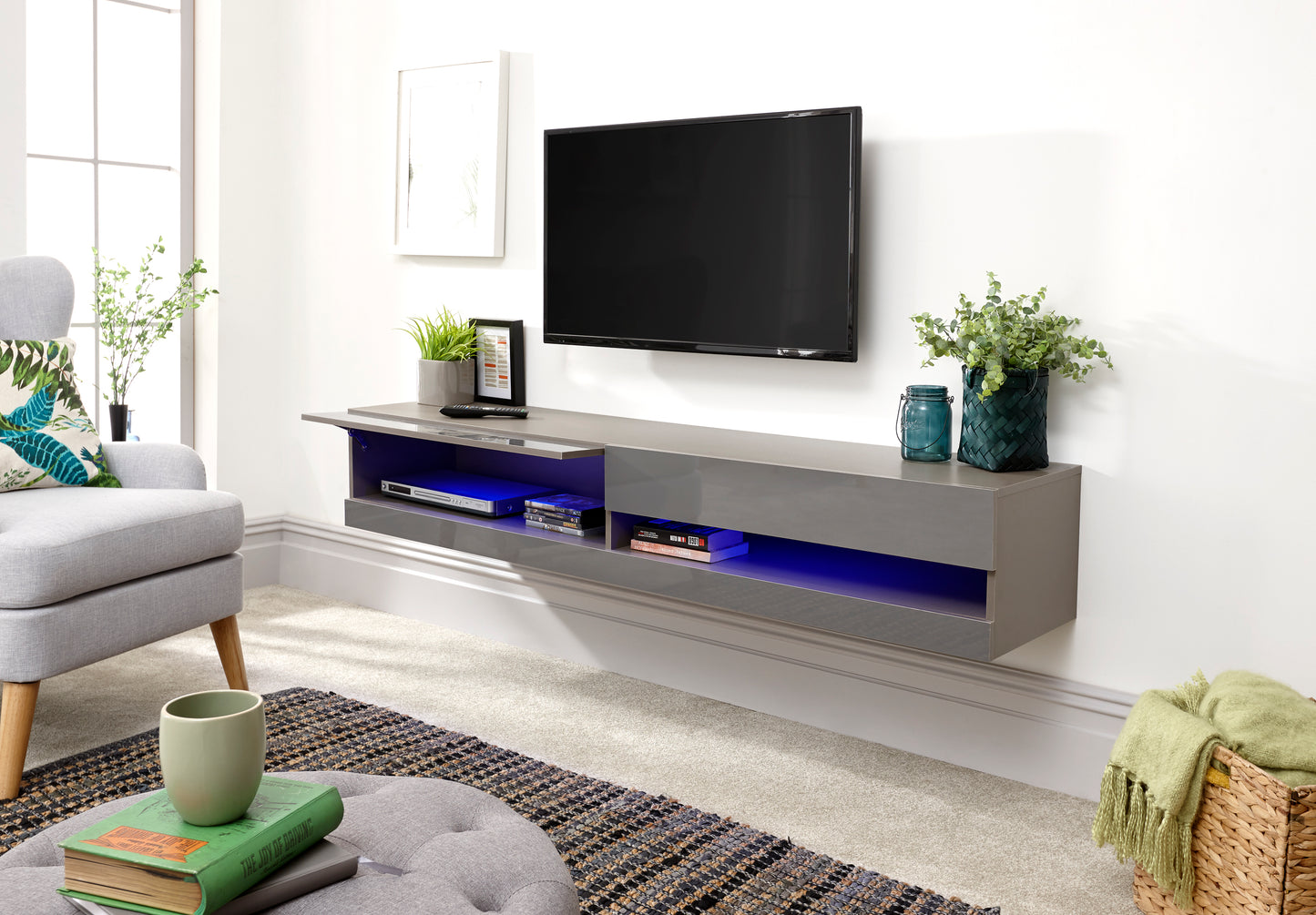 GFW 180cm Galicia Wall TV Unit - Grey 2