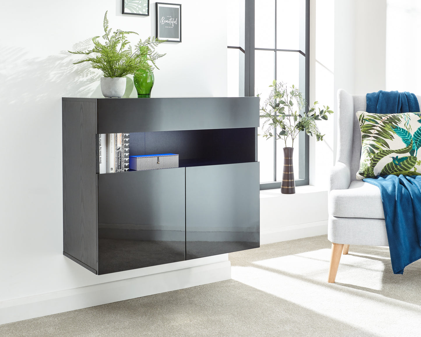 GFW Galicia Wall Mounted Sideboard - Black