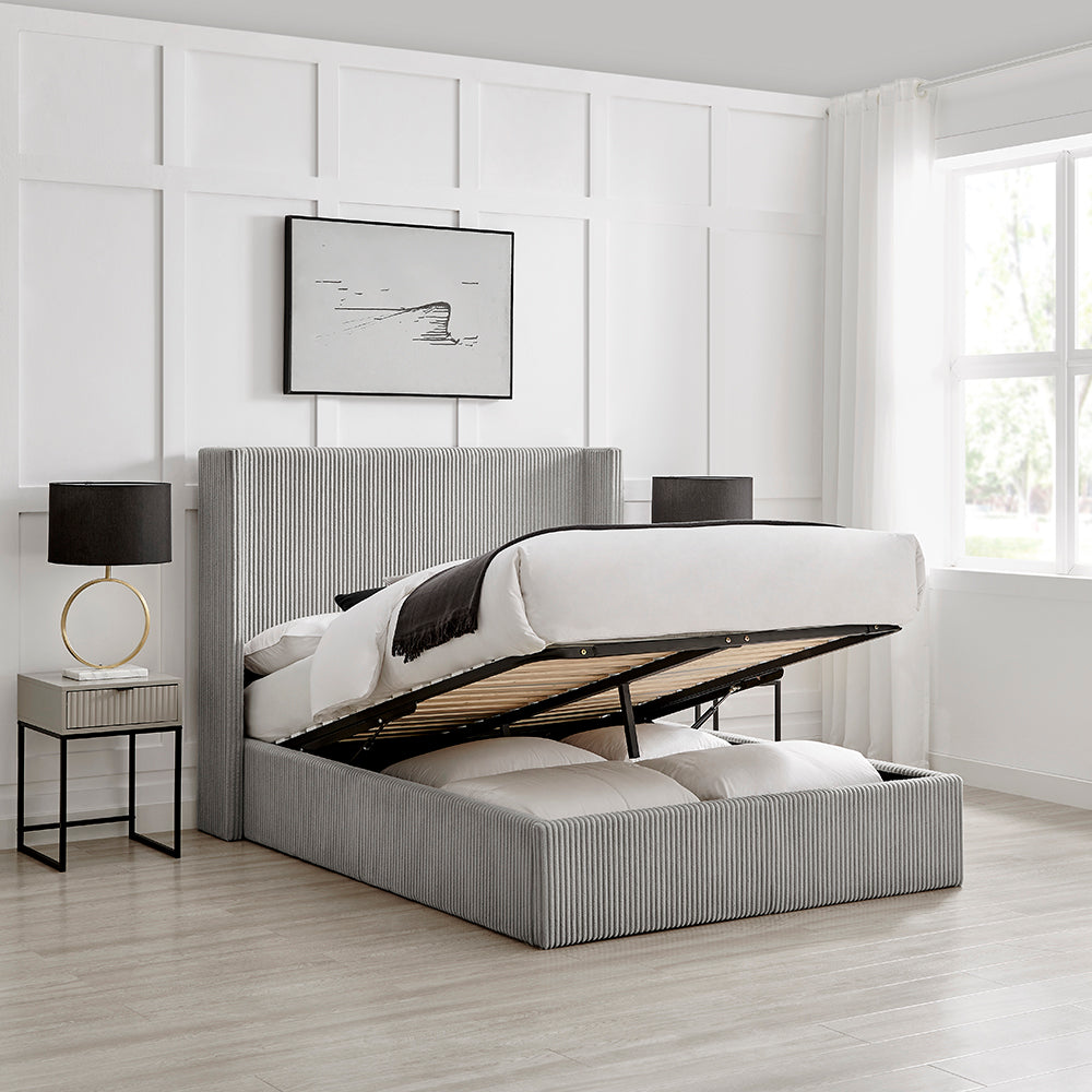 Limelight Gemini Grey Fabric Ottoman Bed Frame - Open