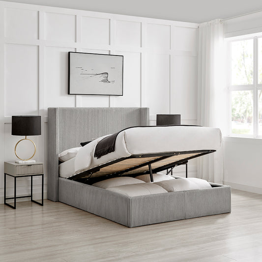 Limelight Gemini Grey Fabric Ottoman Bed Frame - Open