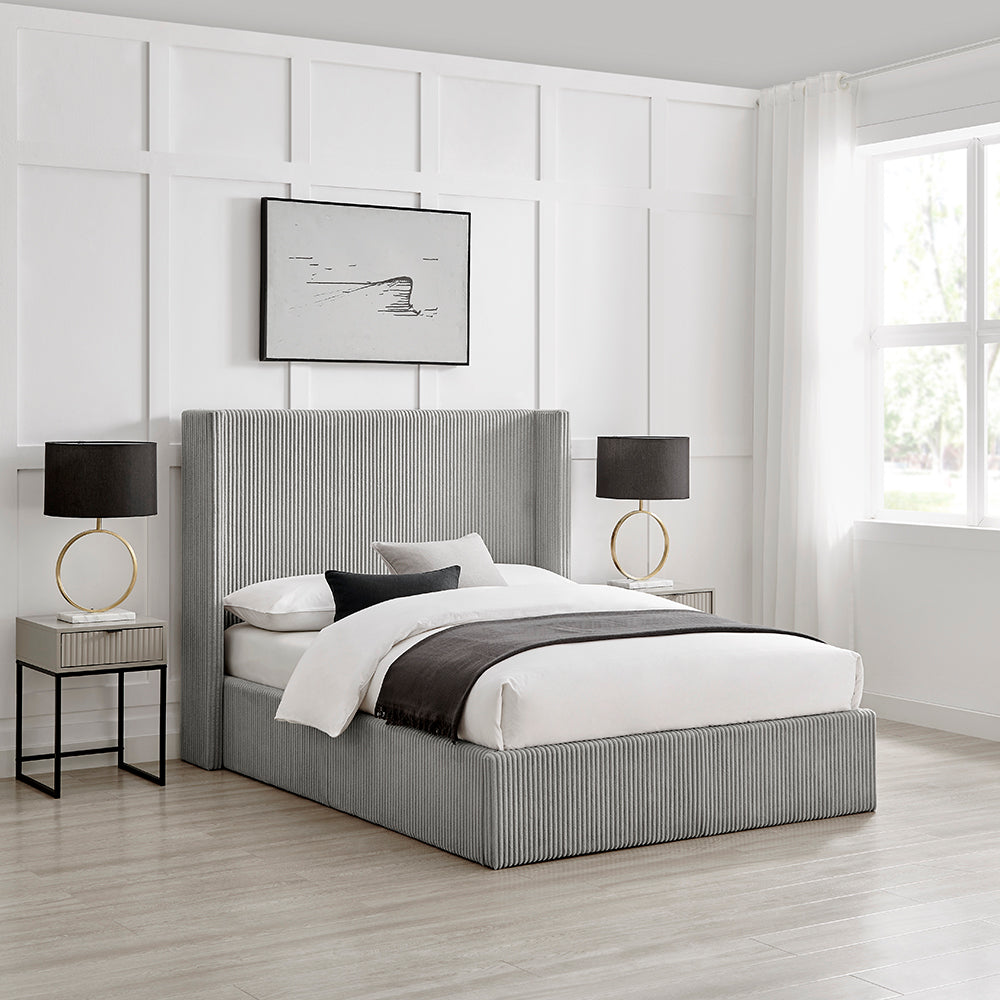 Limelight Gemini Grey Fabric Ottoman Bed Frame - Closed
