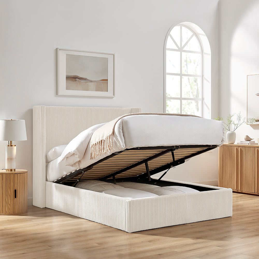 Limelight Gemini Natural Fabric Ottoman Bed Frame -  Open