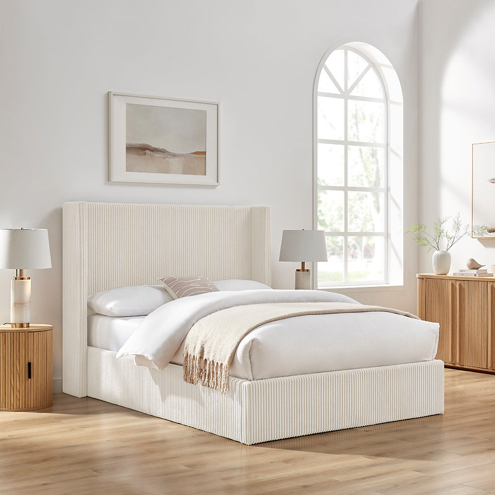 Limelight Gemini Natural Fabric Ottoman Bed Frame - Closed