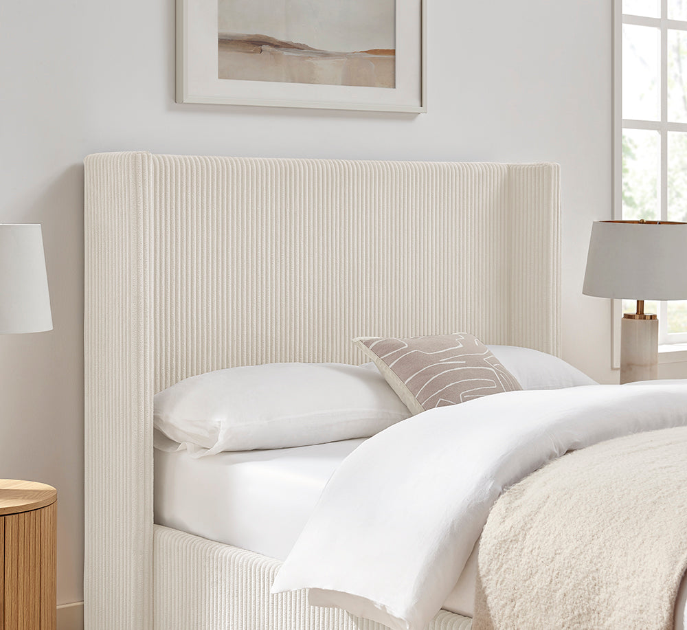 Limelight Gemini Natural Fabric Ottoman Bed Frame - headboard close up