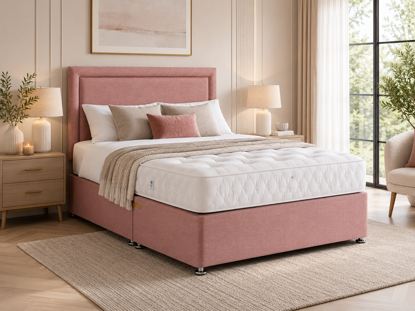 Graceland Pink Divan Base With Mayfair 22 Inch Headboard Bundle - Single