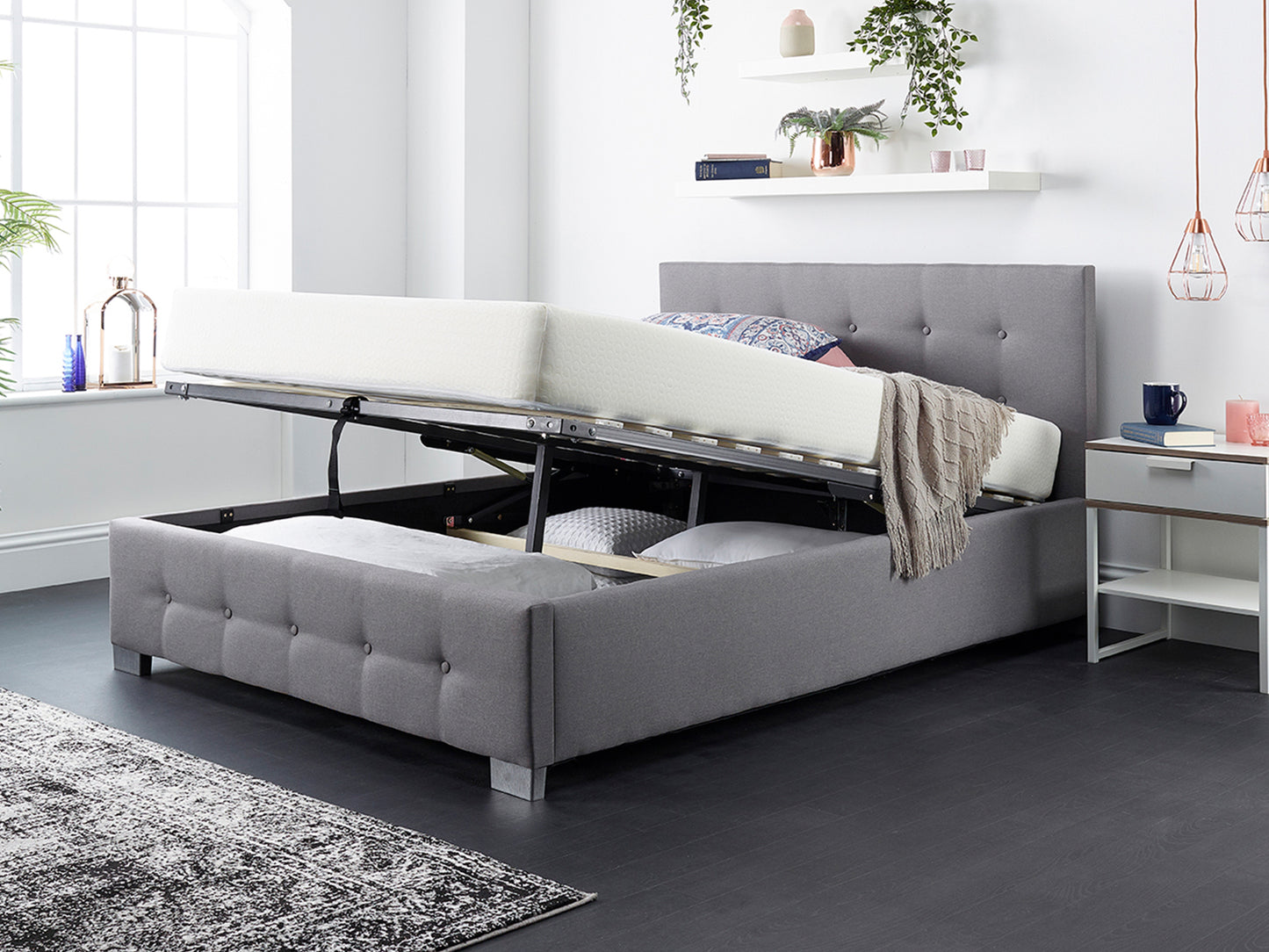 Ariel Fabric End Opening Ottoman Bed - Grey Linen 2