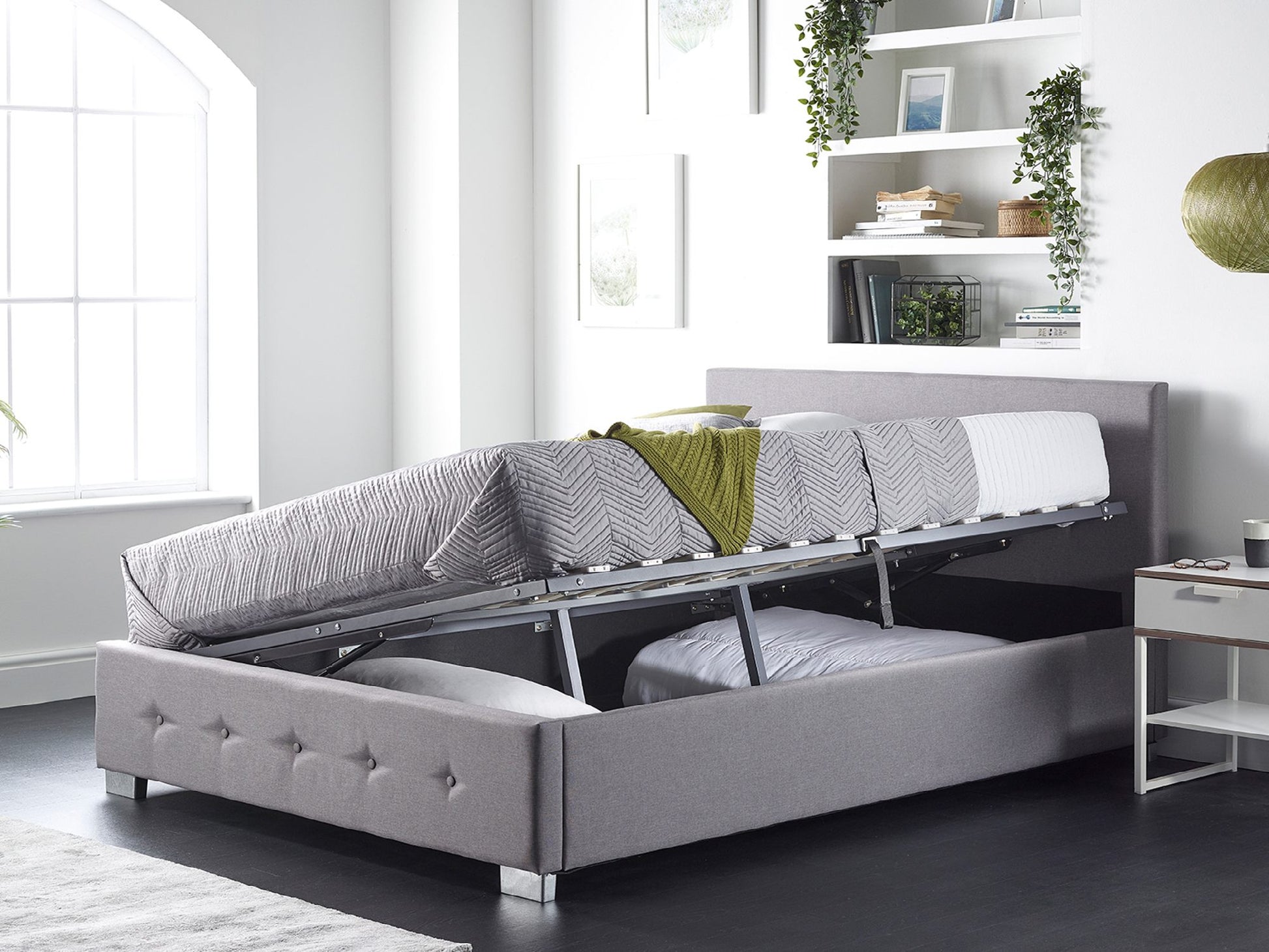 Cupid Fabric Side Opening Ottoman Bed - Grey Linen 2