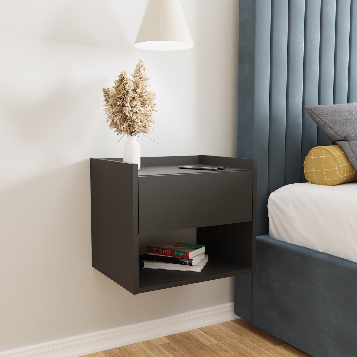 GFW Harmony Wall Mounted Pair of Bedside Tables - Anthracite