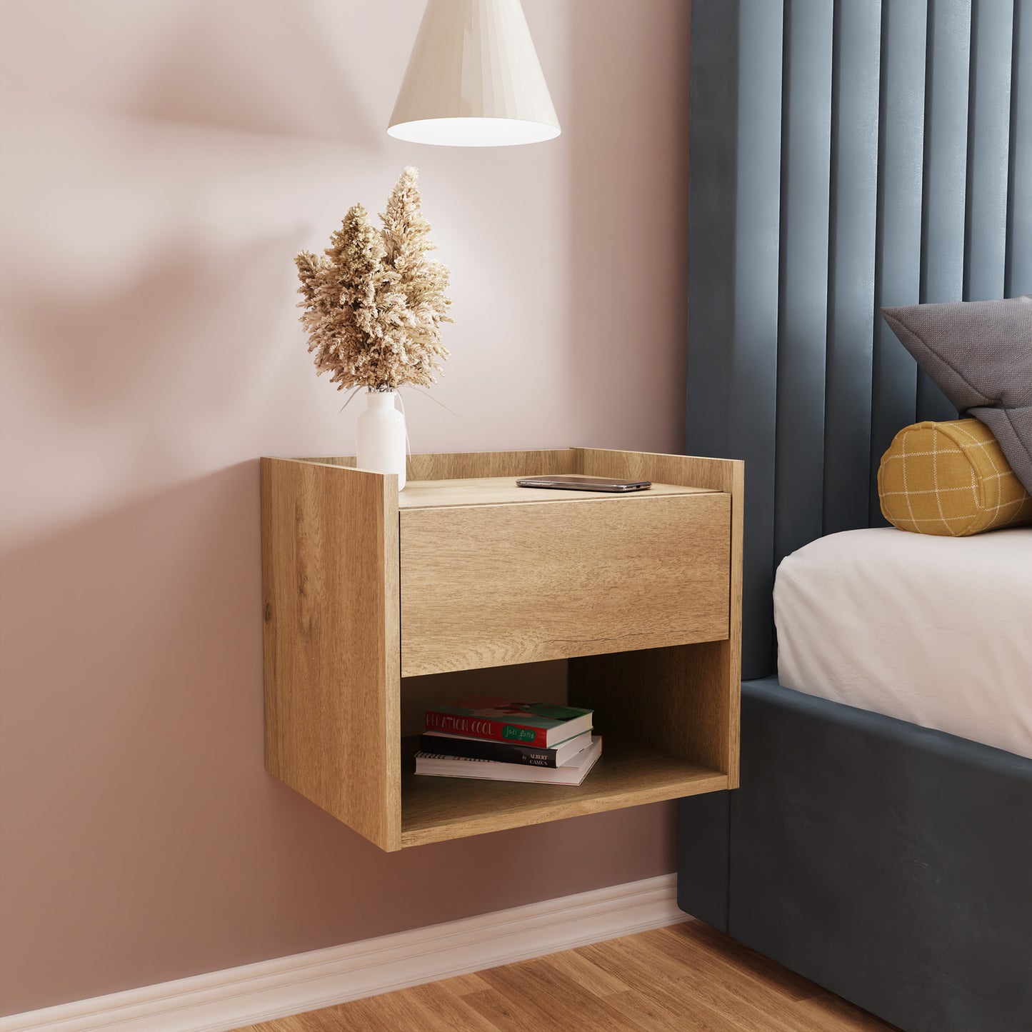 GFW Harmony Wall Mounted Pair of Bedside Tables - Oak