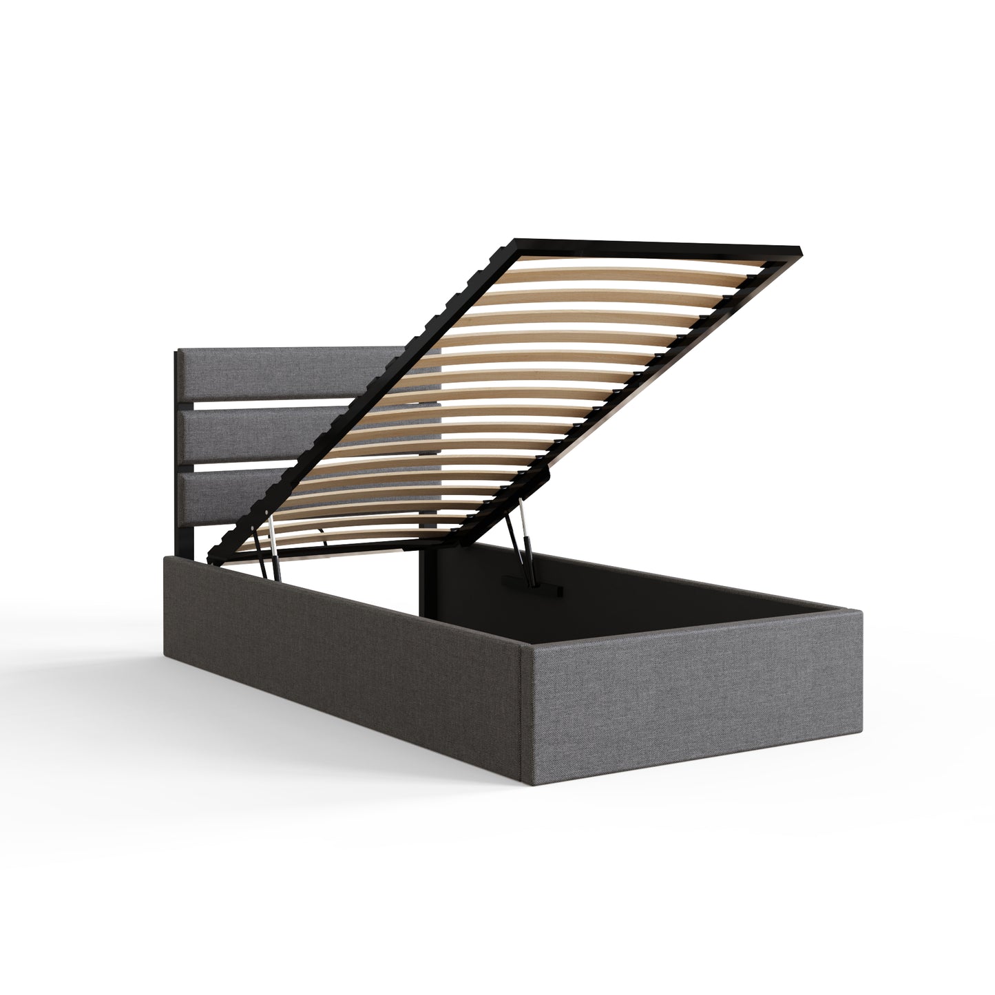 GFW Hudson Grey Fabric End Lift Ottoman Bed - Single Without Mattress Open