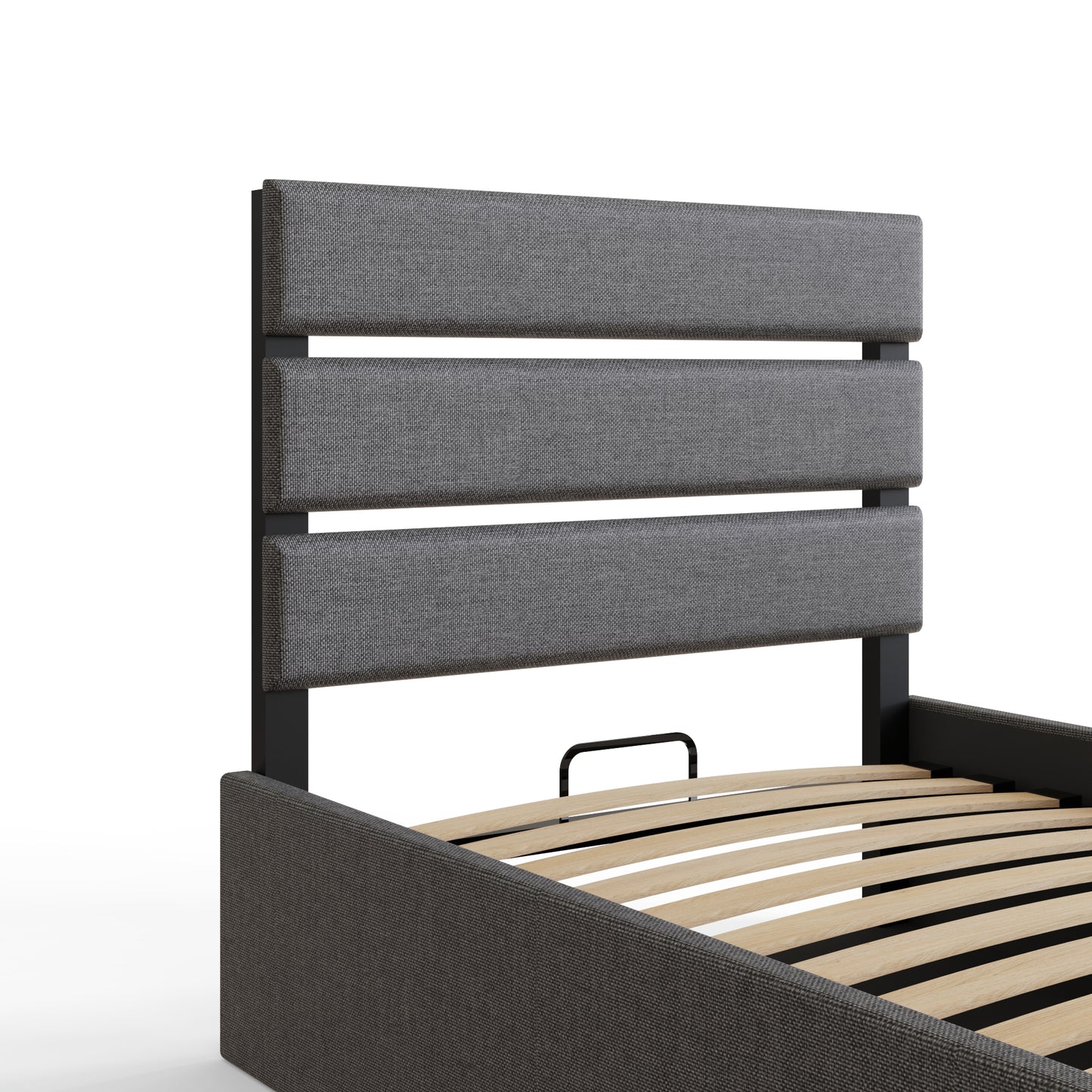 GFW Hudson Grey Fabric End Lift Ottoman Bed - Single Headboard Close UP