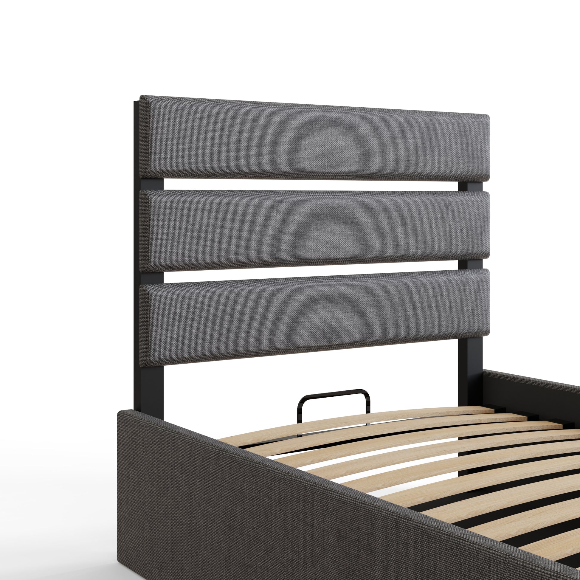 GFW Hudson Grey Fabric End Lift Ottoman Bed - Single Headboard Close UP