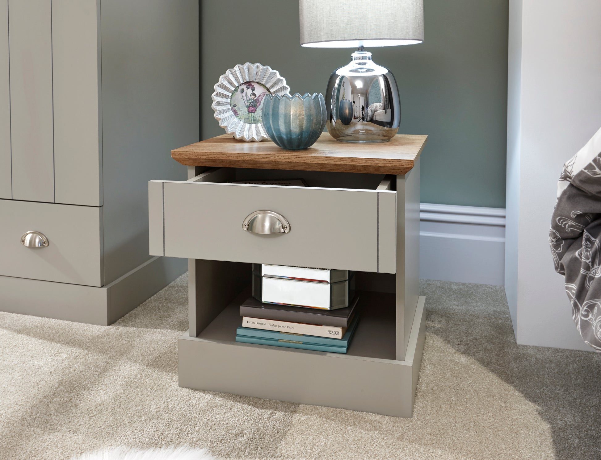 GFW Kendal 1 Drawer Bedside Table - Grey 2