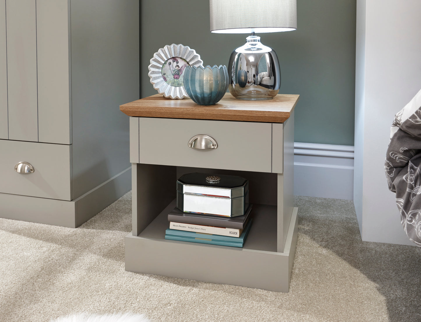 GFW Kendal 1 Drawer Bedside Table - Grey