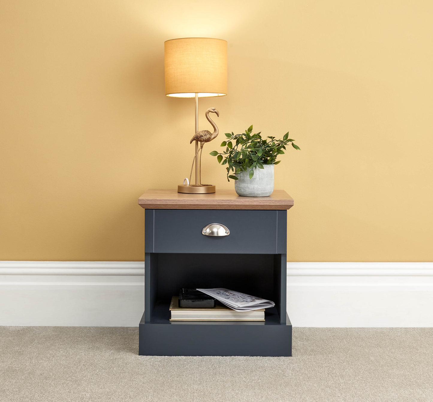 GFW Kendal 1 Drawer Bedside Table - Slate Blue