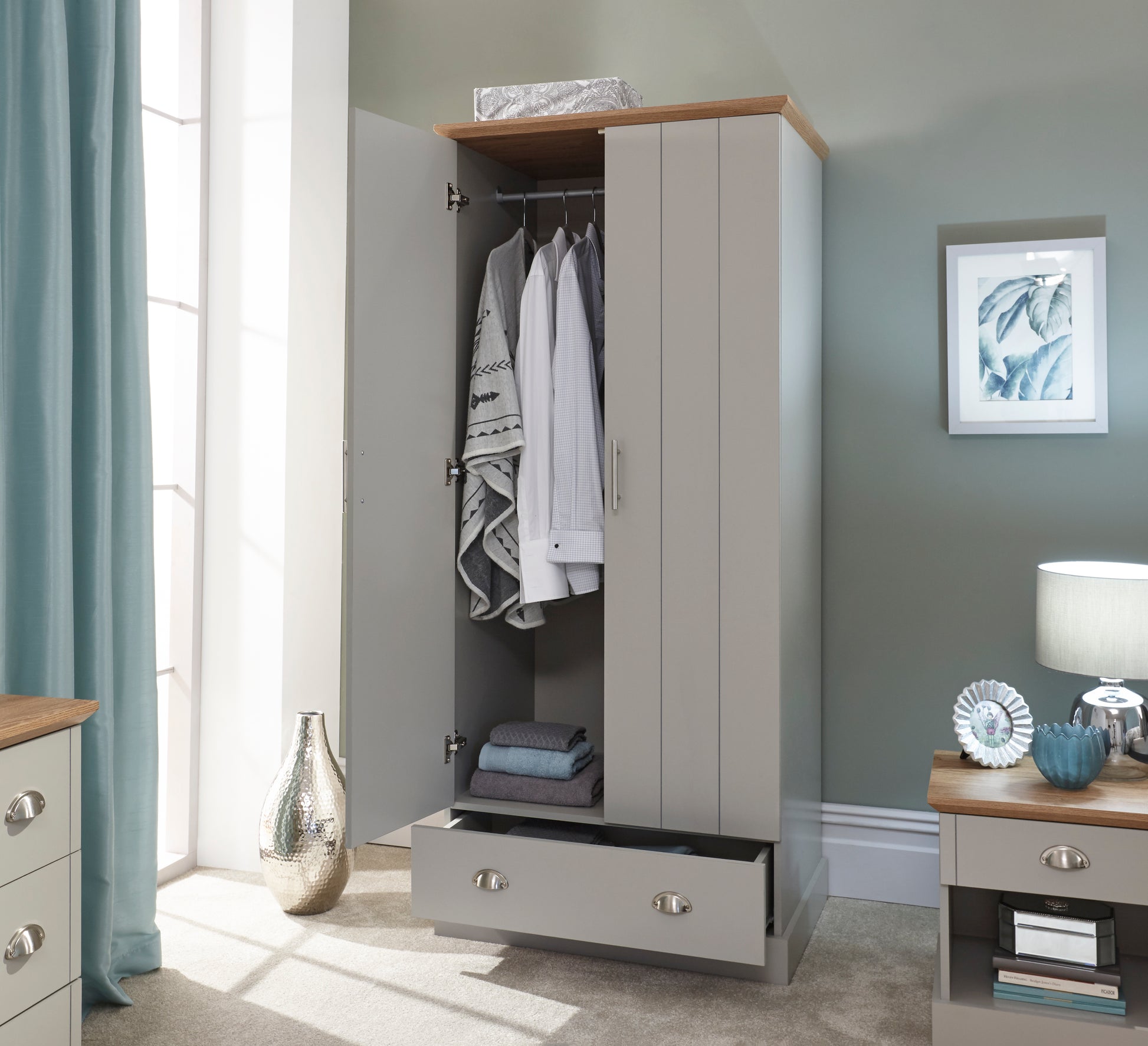 GFW Kendal 2 Door 1 Drawer Wardrobe - Grey 2