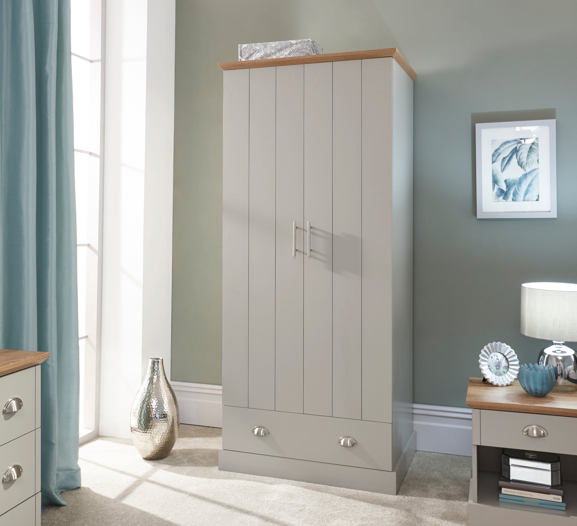 GFW Kendal 2 Door 1 Drawer Wardrobe - Grey