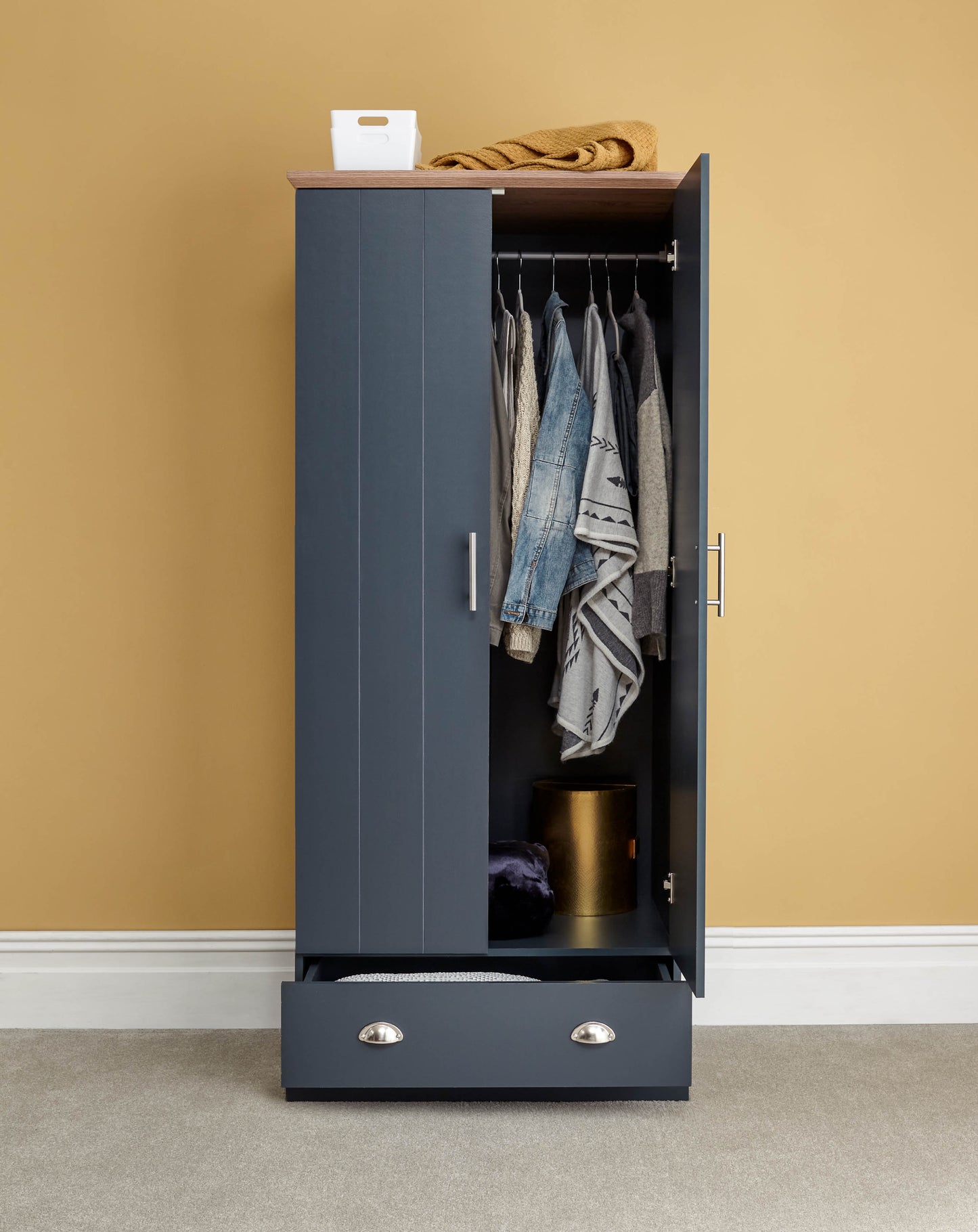 GFW Kendal 2 Door 1 Drawer Wardrobe - Slate Blue 2