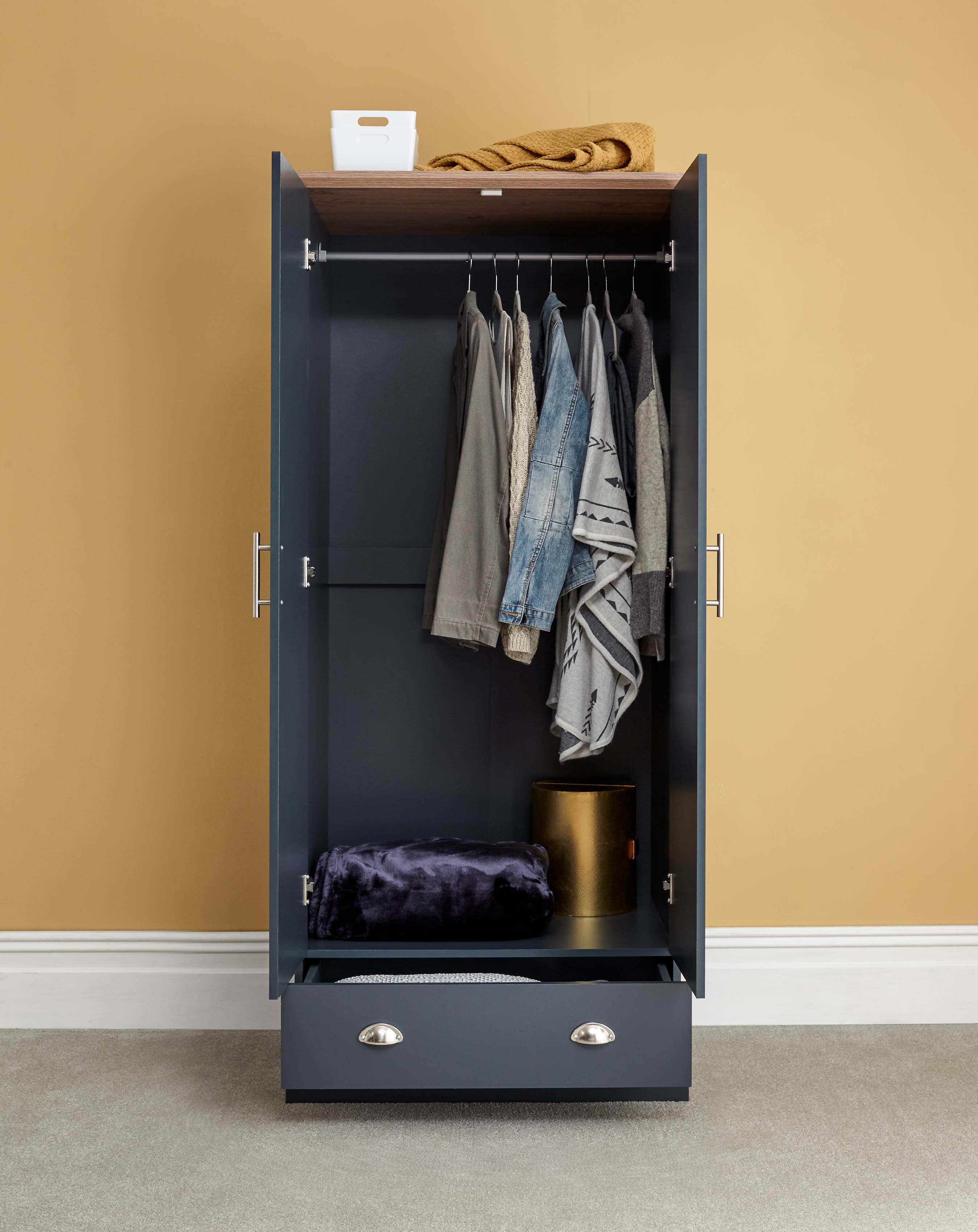 GFW Kendal 2 Door 1 Drawer Wardrobe - Slate Blue – Bed Factory Direct