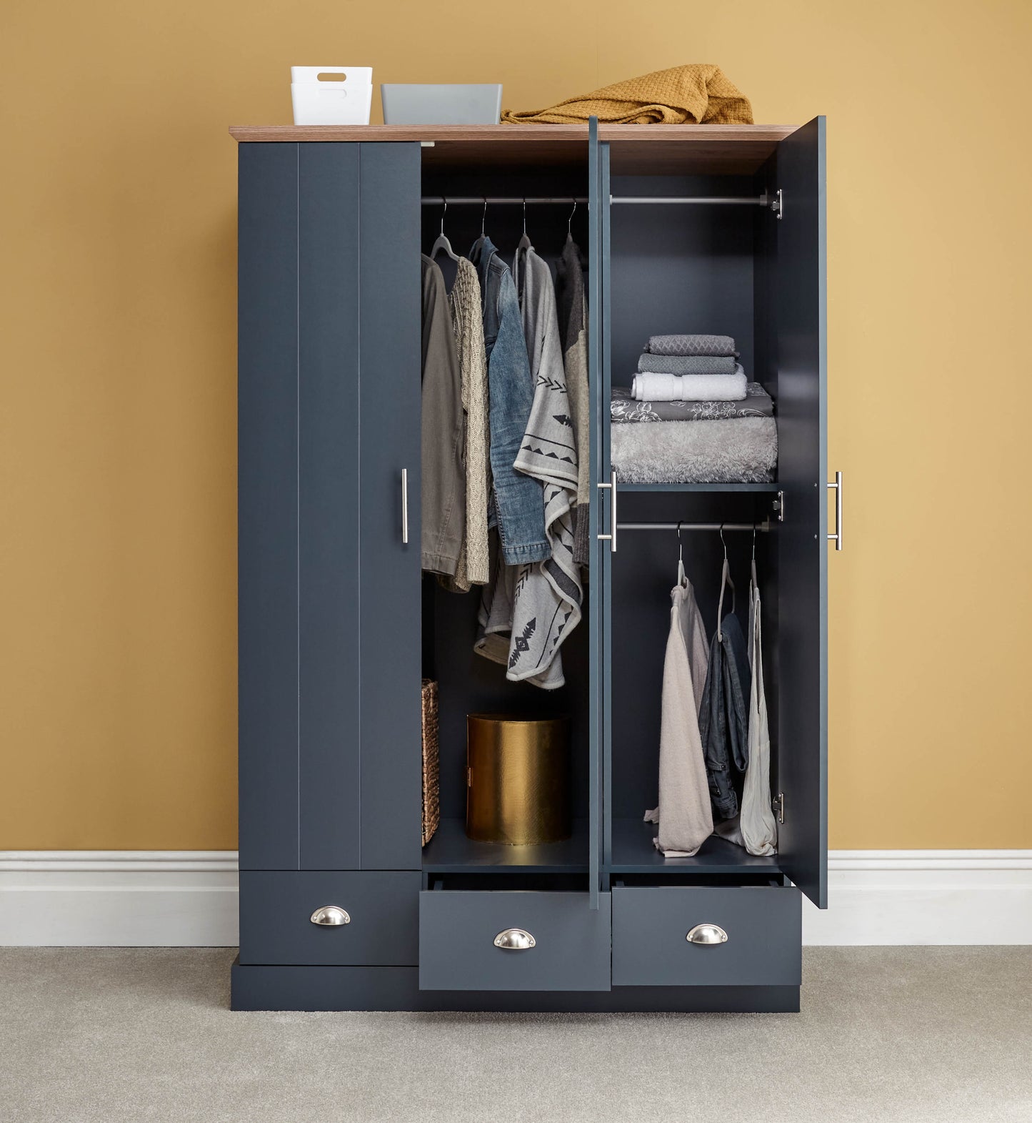 GFW Kendal 3 Door Wardrobe - Slate Blue 3