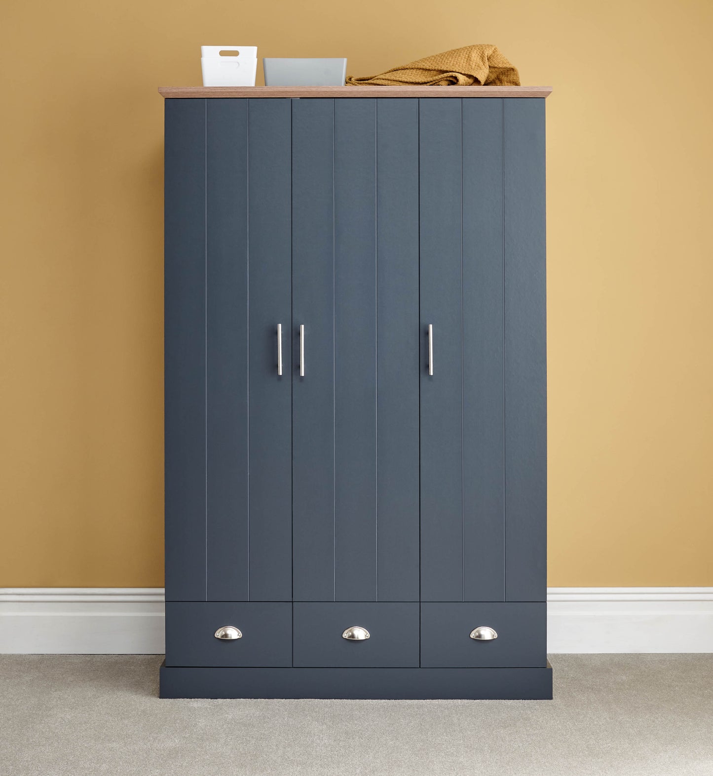 GFW Kendal 3 Door Wardrobe - Slate Blue