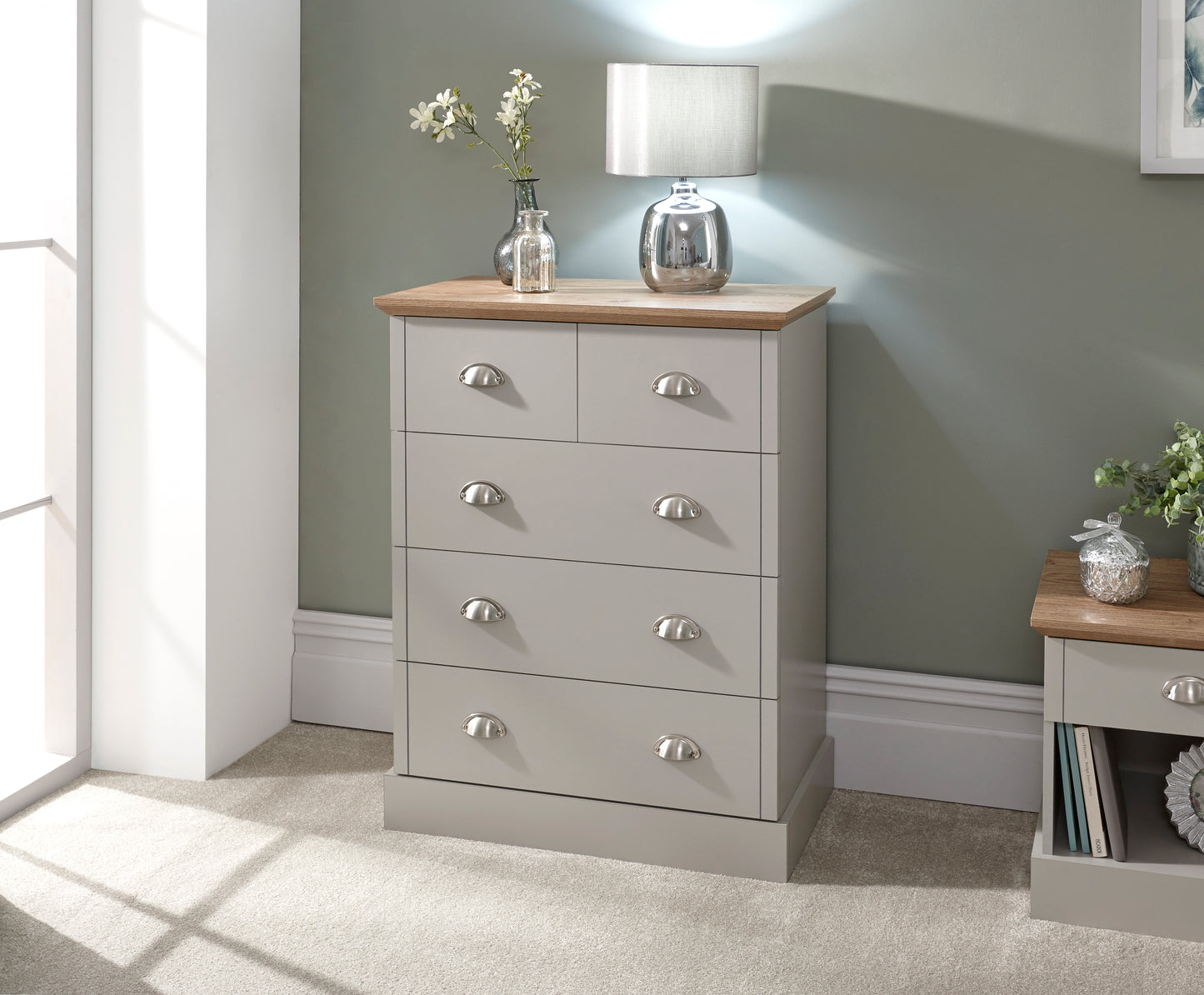 GFW Kendal 2+3 Drawer Chest - Grey