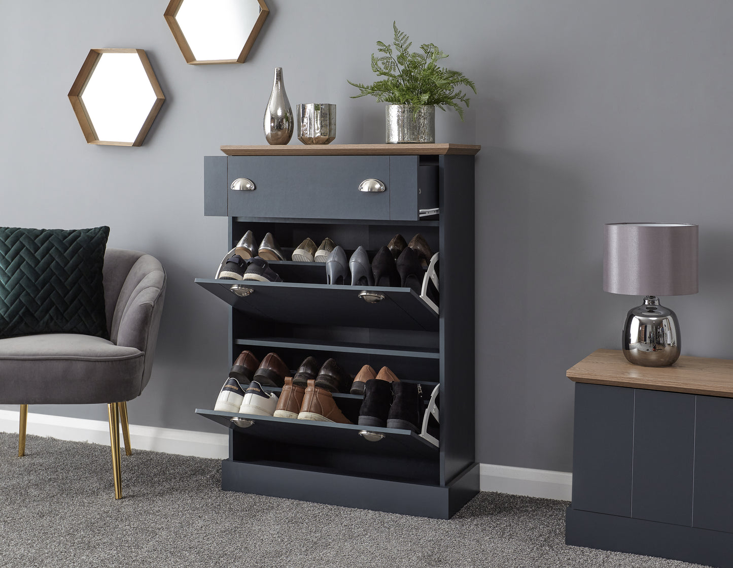 GFW Kendal Deluxe Shoe Cabinet - Slate Blue