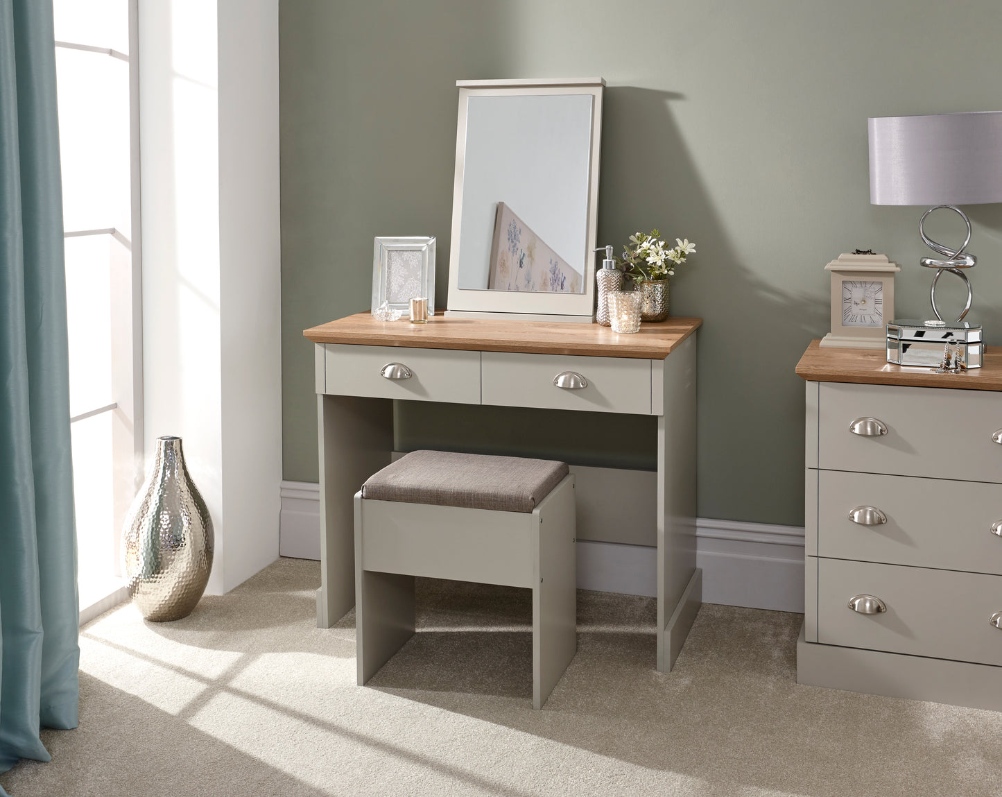 GFW Kendal Dressing Table with Stool - Grey