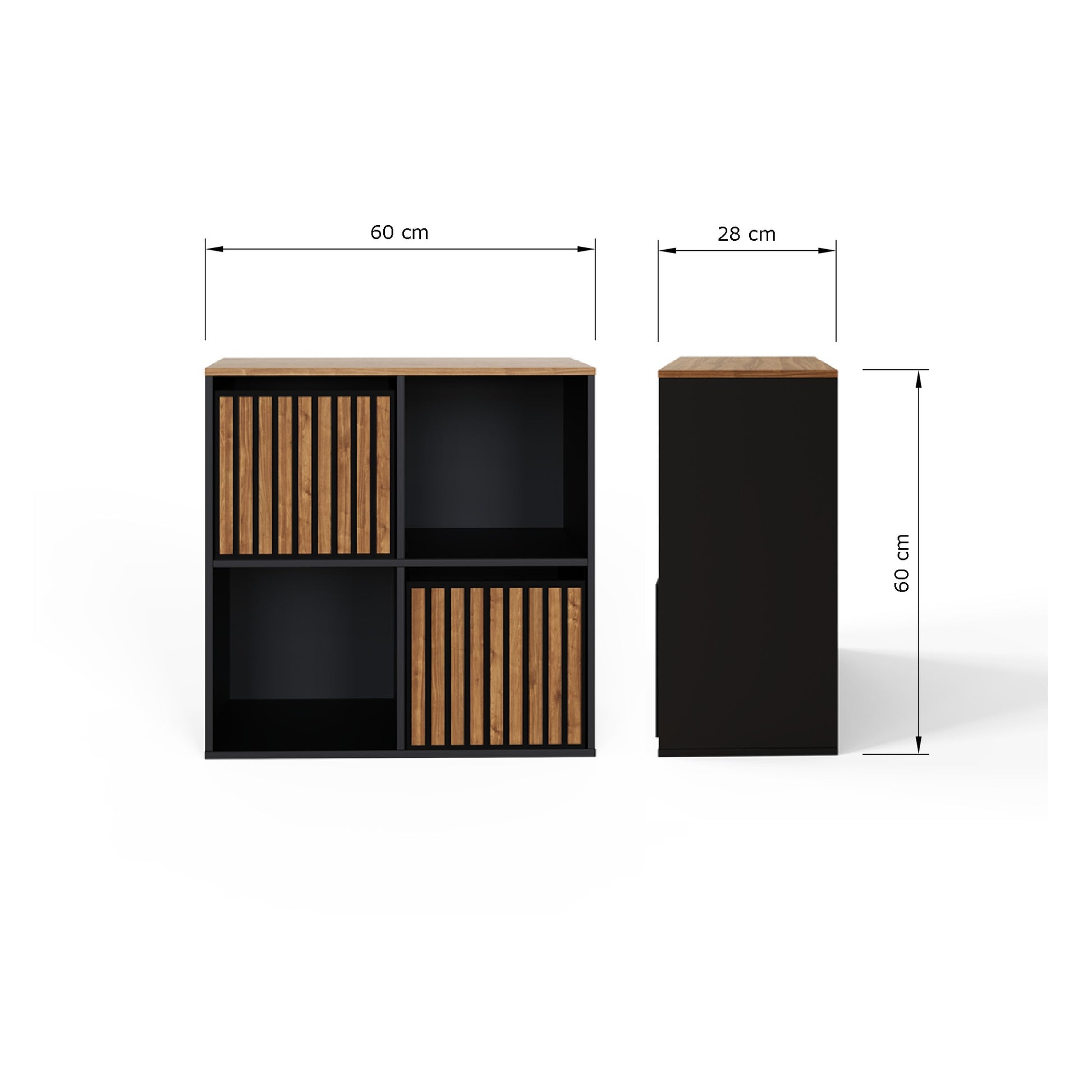 GFW Kube 2x2 Shelf Storage Cube - Black & Walnut Dimensions