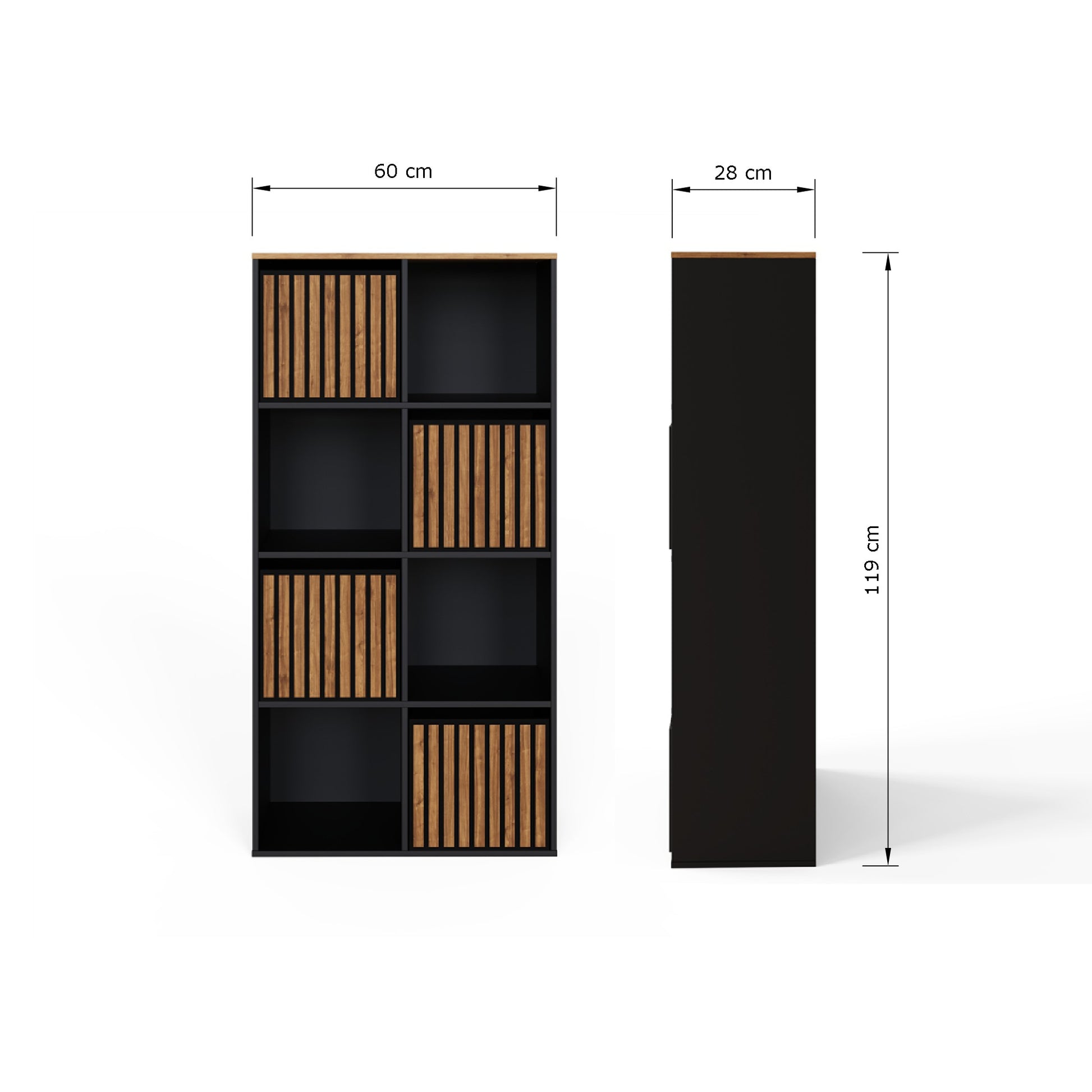 GFW Kube 2x4 Shelf Storage Cube - Black & Walnut Dimensions