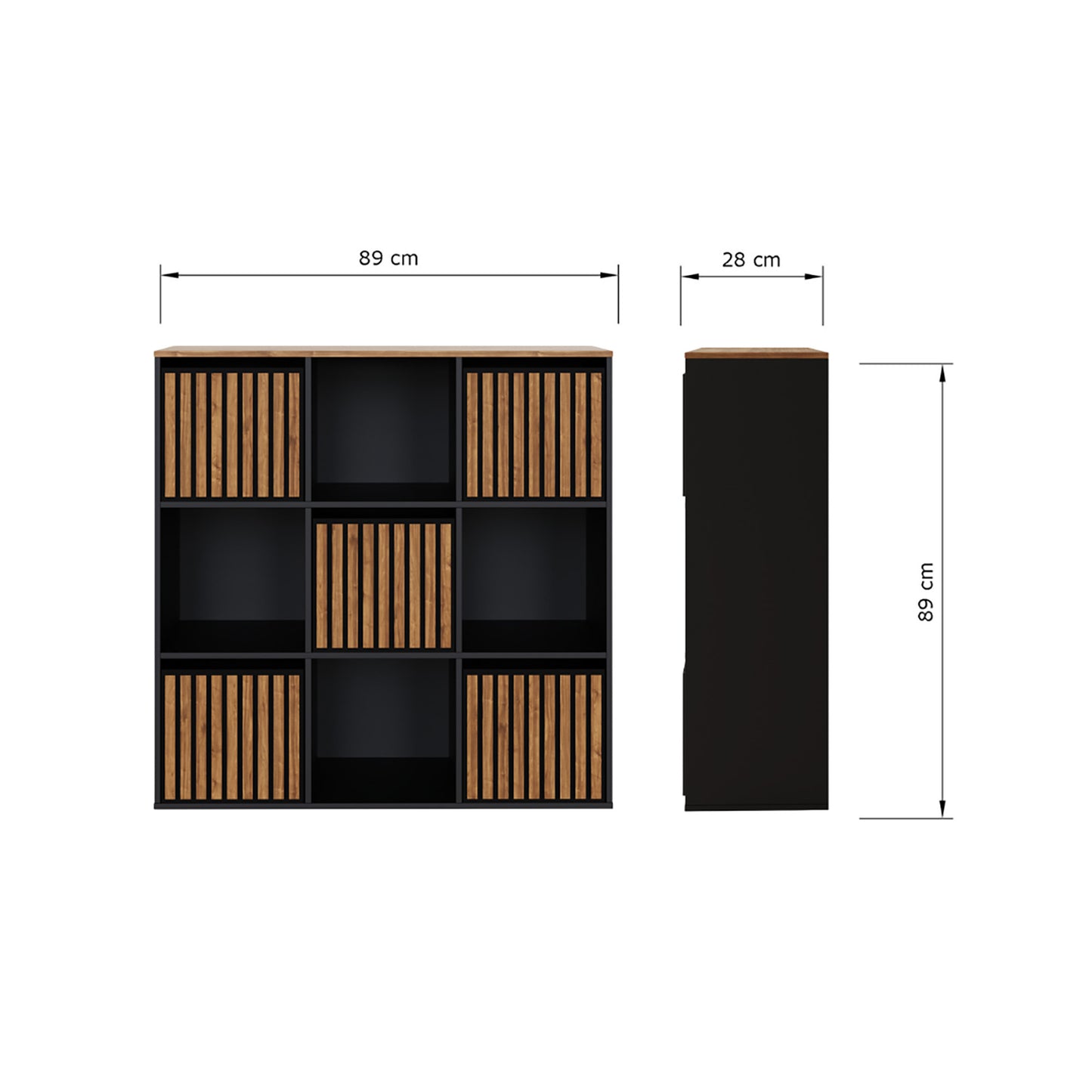 GFW Kube 3x3 Shelf Storage Cube - Black & Walnut Dimensions