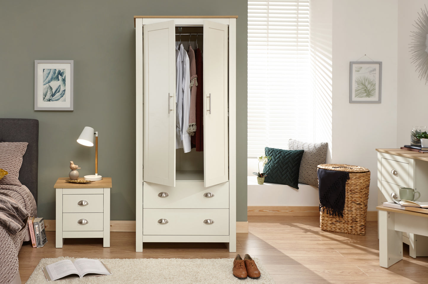 GFW Lancaster 2 Drawer 2 Door Wardrobe - Cream 2