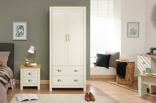 GFW Lancaster 2 Drawer 2 Door Wardrobe - Cream