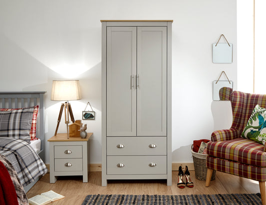 GFW Lancaster 2 Drawer 2 Door Wardrobe - Grey