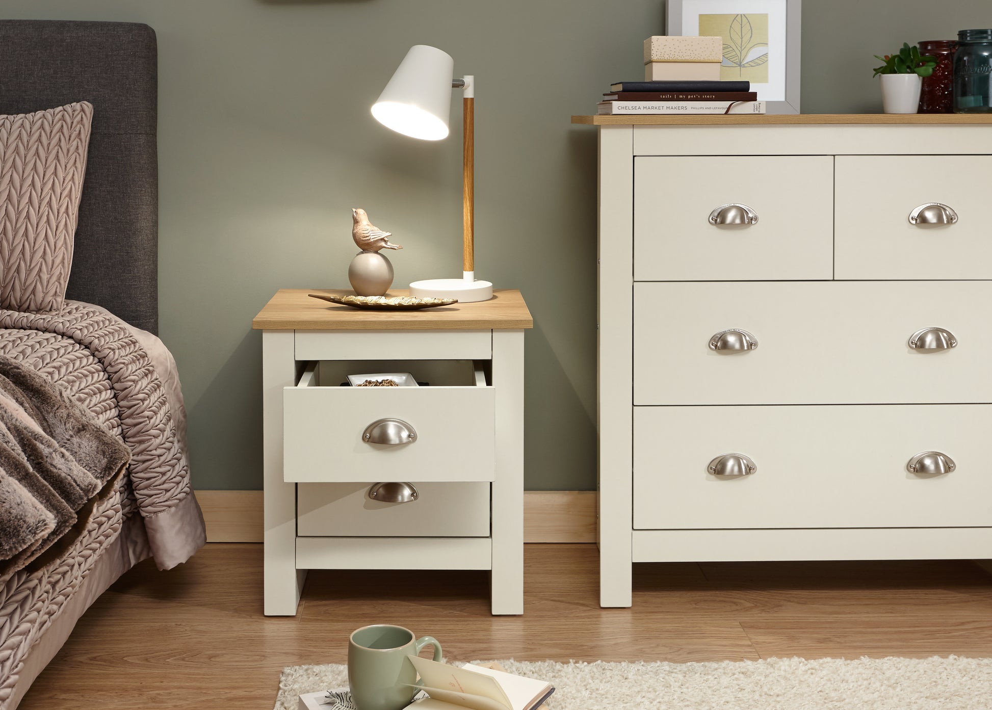 GFW Lancaster 2 Drawer Bedside Table - Cream 2