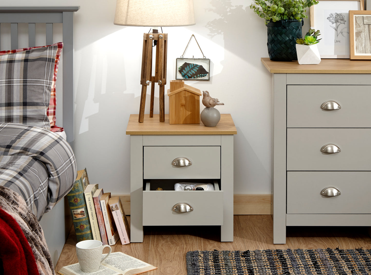 GFW Lancaster 2 Drawer Bedside Table - Grey 2