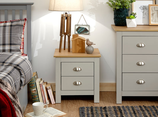 GFW Lancaster 2 Drawer Bedside Table - Grey