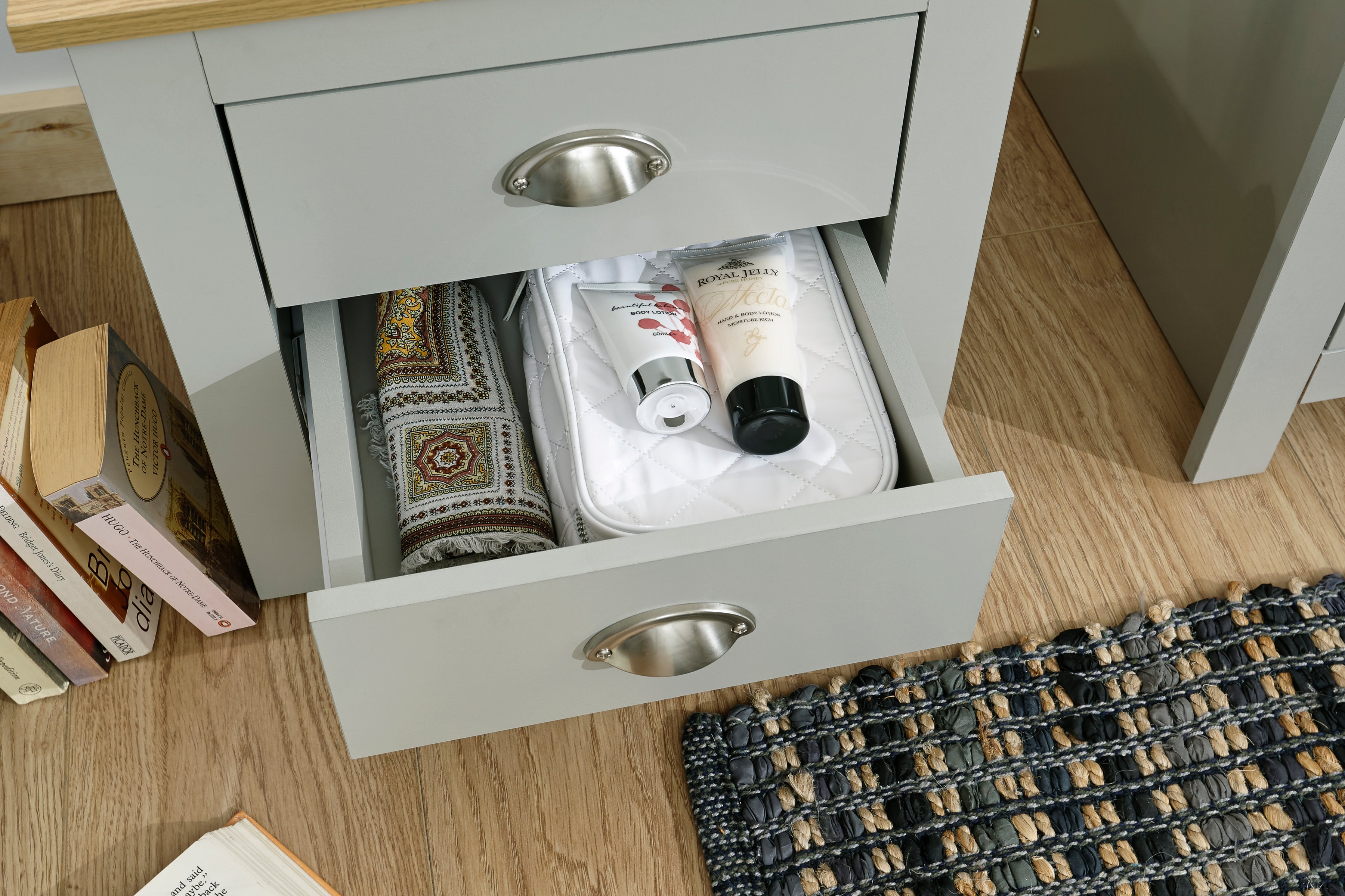 GFW Lancaster 2 Drawer Bedside Table Grey Bed Factory Direct
