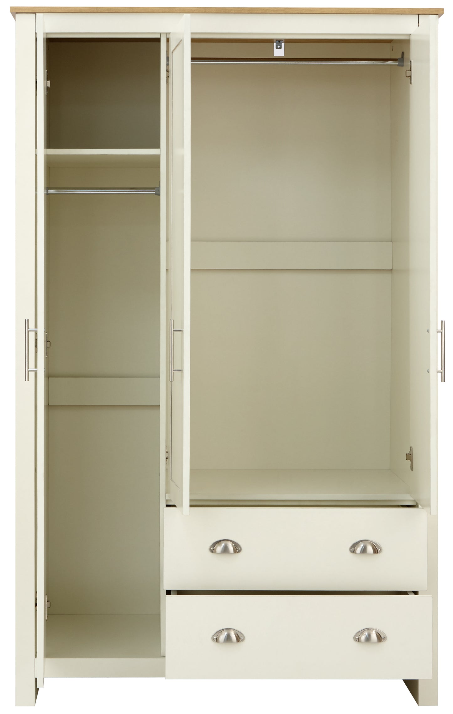 GFW Lancaster 2 Drawer 3 Door Wardrobe - Cream 3