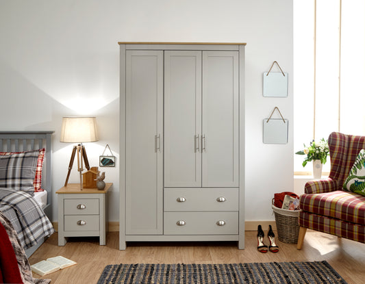 GFW Lancaster 2 Drawer 3 Door Wardrobe - Grey